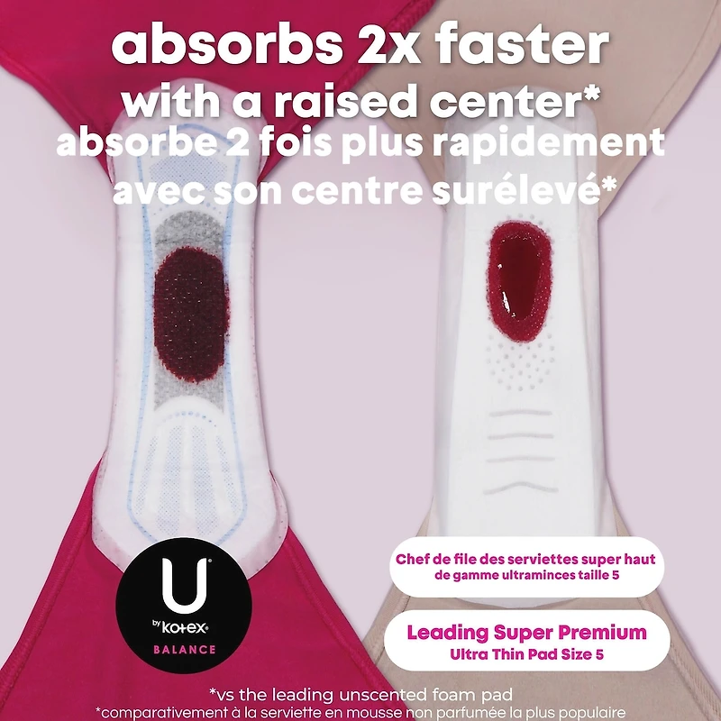 Serviettes ultraminces U by Kotex Balance avec ailes, absorption élevée