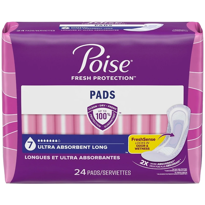Serviettes d’incontinence Poise pour femmes, degré d’absorption 7, ultra-absorption