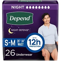 Night Defense Adult Incontinence Underwear for Men, Disposable, Overnight, Small/Medium, Grey