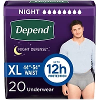 Night Defense Adult Incontinence Underwear for Men, Disposable, Overnight, Extra-Large, Grey