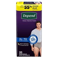 Night Defense Adult Incontinence Underwear for Men, Disposable, Overnight, Extra-Large, Grey