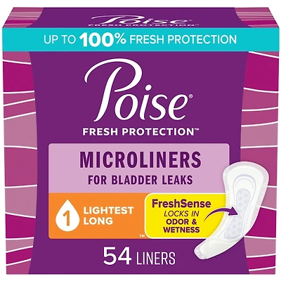 Poise Daily Microliners, Incontinence Panty Liners, 1 Drop Lightest Absorbency, Regular Length