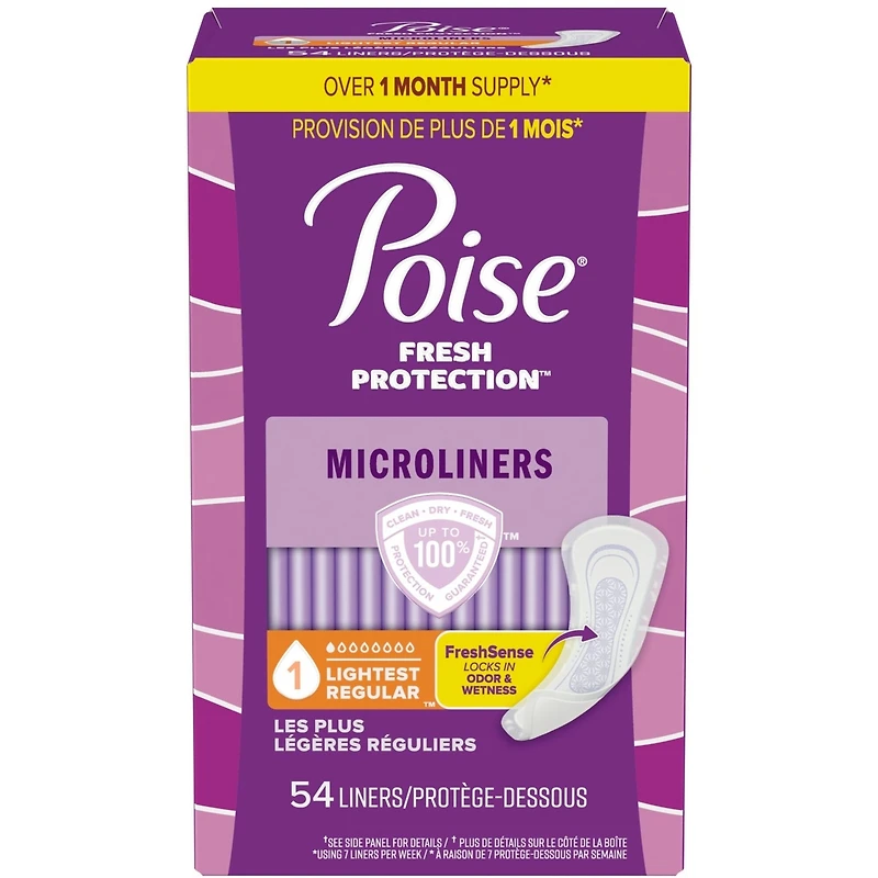 Protège-dessous micro quotidiens Poise, protège-dessous d’incontinence, absorption la plus légère à 1 goutte