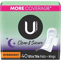 Serviettes ultraminces de nuit U by Kotex Clean & Secure avec ailes