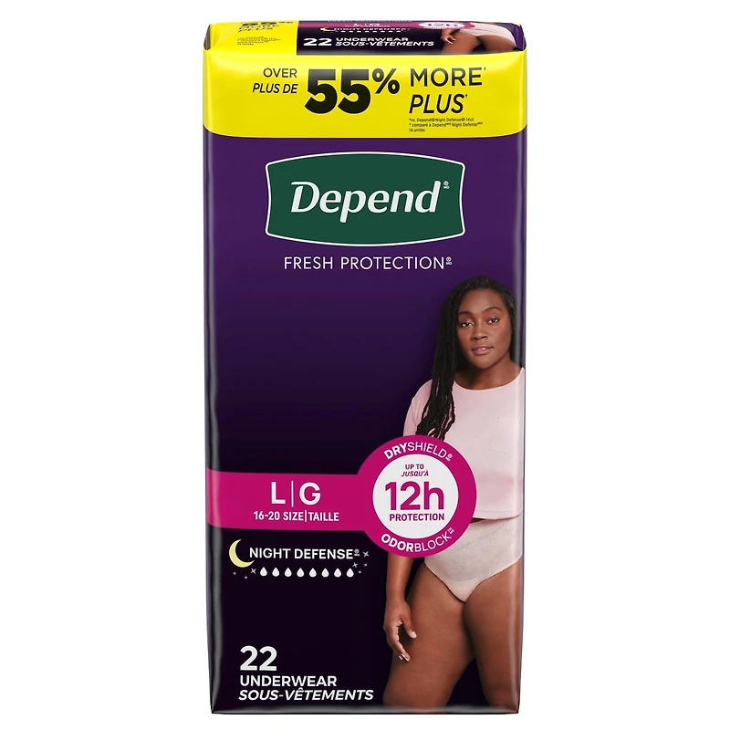 Night Defense Adult Incontinence Underwear for Women, Disposable, Overnight, Large