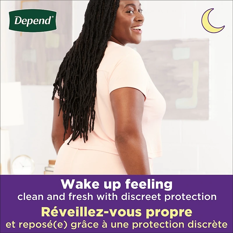 Sous-vêtements d’incontinence pour adultes Depend Night Defense pour femmes, jetables, de nuit, très grand, roses