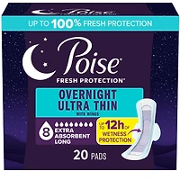 Coussinets de nuit ultra-minces pour l’incontinence et le post-partum avec ailes pour les fuites urinaires, 8 gouttes extra absorbantes, longue longueur, 20 unités