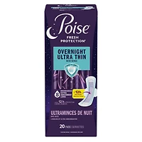Coussinets de nuit ultra-minces pour l’incontinence et le post-partum avec ailes pour les fuites urinaires, 8 gouttes extra absorbantes, longue longueur, 20 unités
