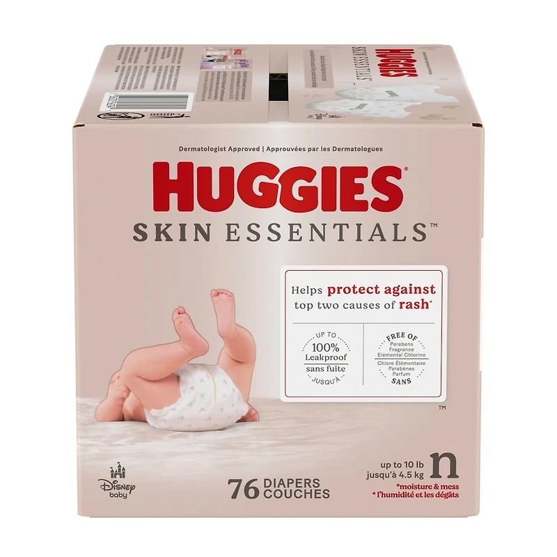 Couches pour bébés  Skin Essentials, taille Nouveau-né (2,5 à 4 kg [6 à 9 livres]), 76 couches