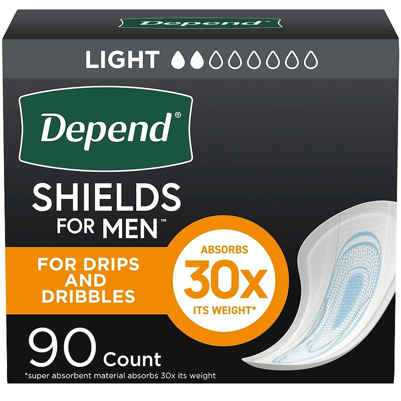 Shields Serviettes d’incontinence pour hommes, absorption légère, 90 unités