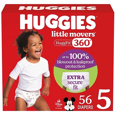 Little Movers HuggFit 360° Baby Diapers with 360° Waistband, Size 5 (27+ lbs)