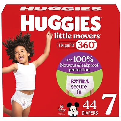 Little Movers HuggFit 360° Baby Diapers with 360° Waistband, Size 7 (41+ lbs)