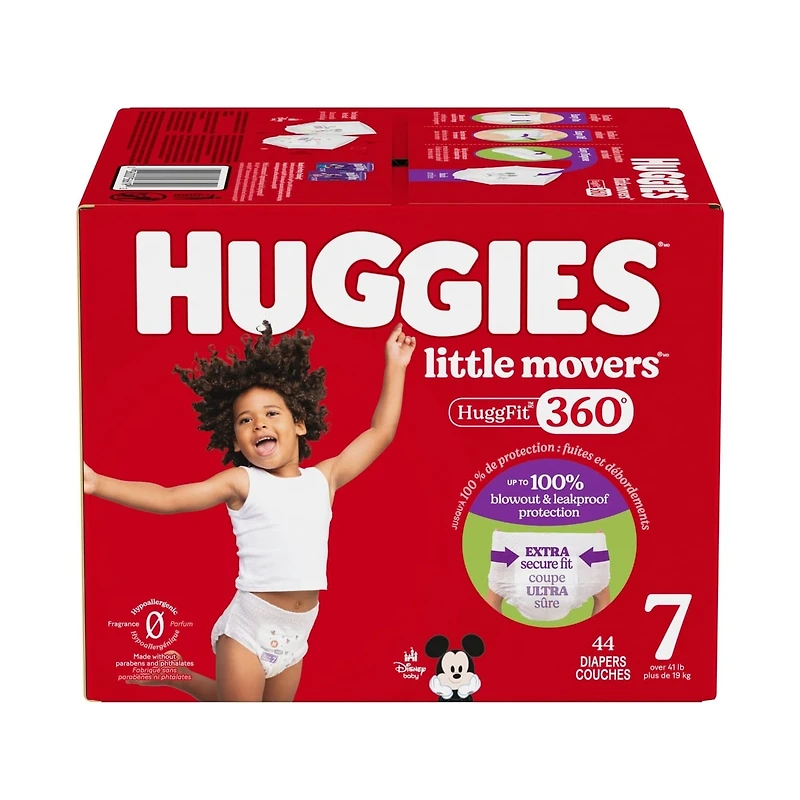 Little Movers HuggFit 360° Baby Diapers with 360° Waistband, Size 7 (41+ lbs)