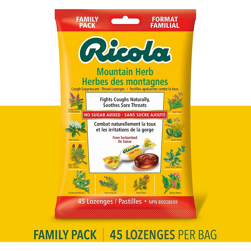 Mountain Herb No Sugar Added Family Bag Cough Suppressant Throat Lozenges