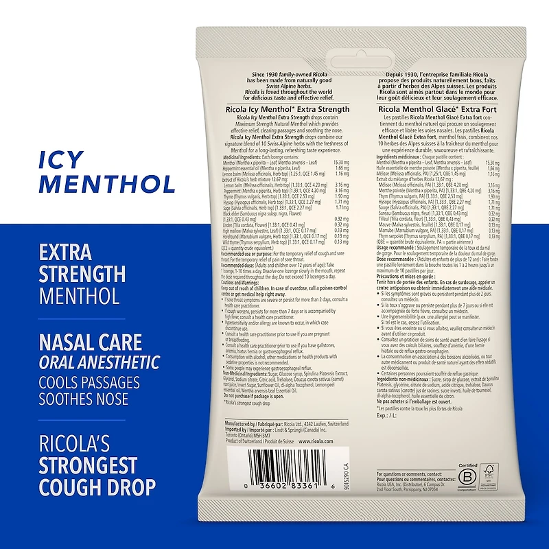 Ricola Extra Strength Icy Menthol Cough Drops
