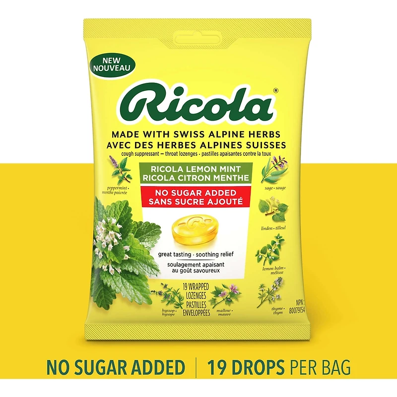 Pastilles Ricola Citron menthe sans sucre ajouté