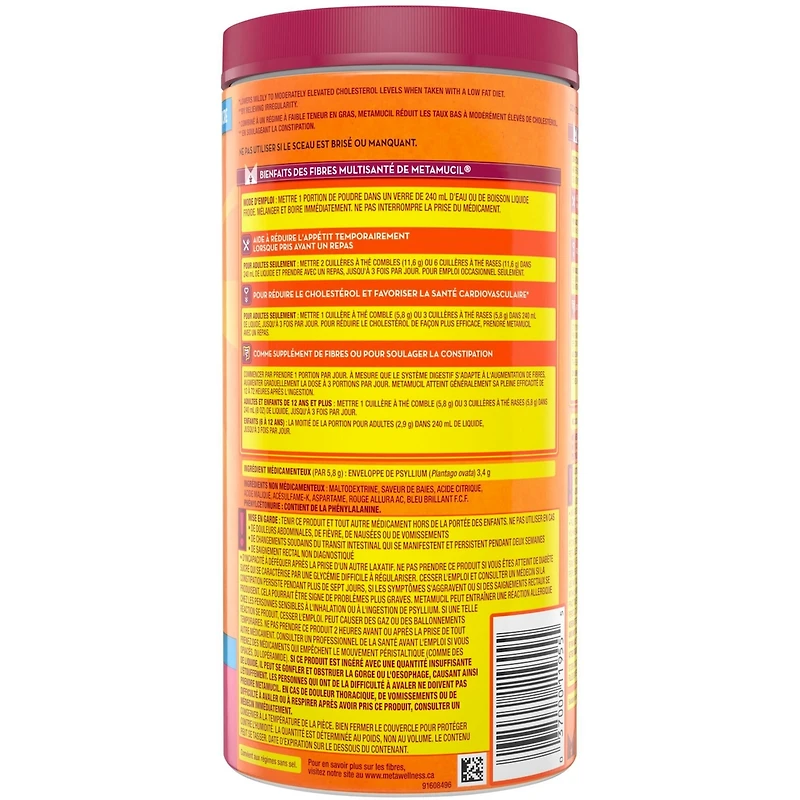 Fibres MultiSanté 3 en 1! Supplément de fibres en poudre, sans sucre, baies, 660 g