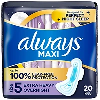Always Maxi Pads Size 5 Extra Heavy Overnight Absorbency Unscented with Wings, 20 Count