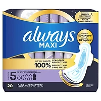 Always Maxi Pads Size 5 Extra Heavy Overnight Absorbency Unscented with Wings, 20 Count