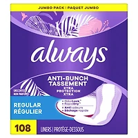 Protège-dessous quotidiens Always Anti-Bunch Xtra Protection, non parfumés, régulier, Anti-Bunch aide à rester confortable, 108  u