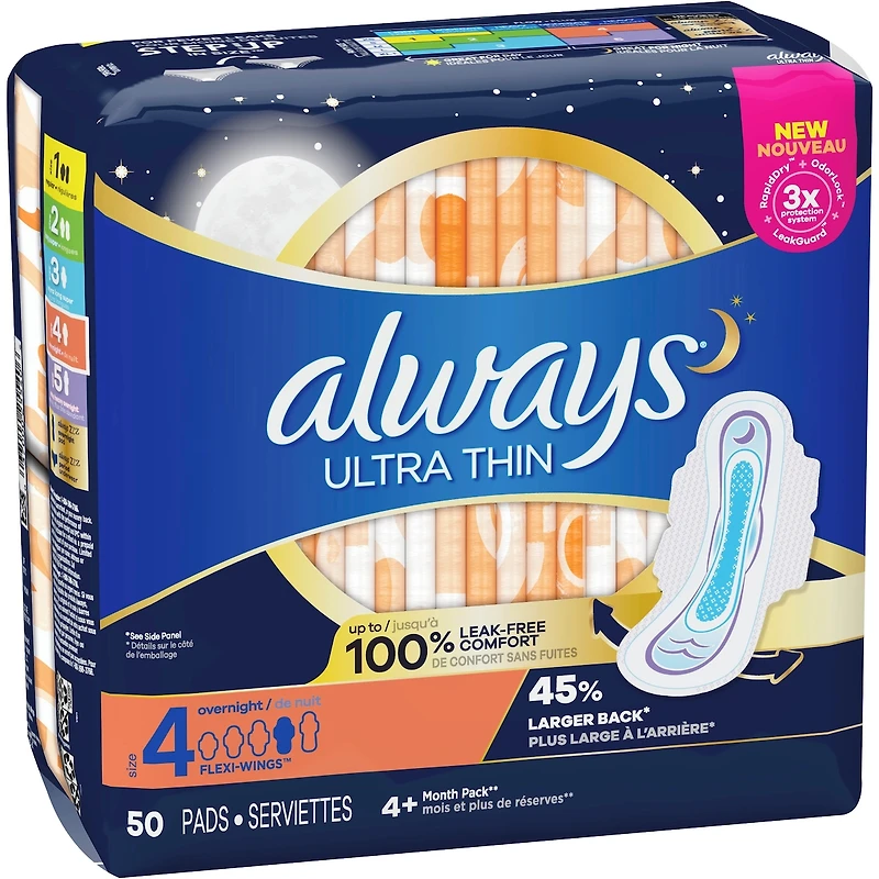 Serviettes Always Ultra Thin, de nuit, avec ailes Flexi-Wings, taille 4, non parfumées