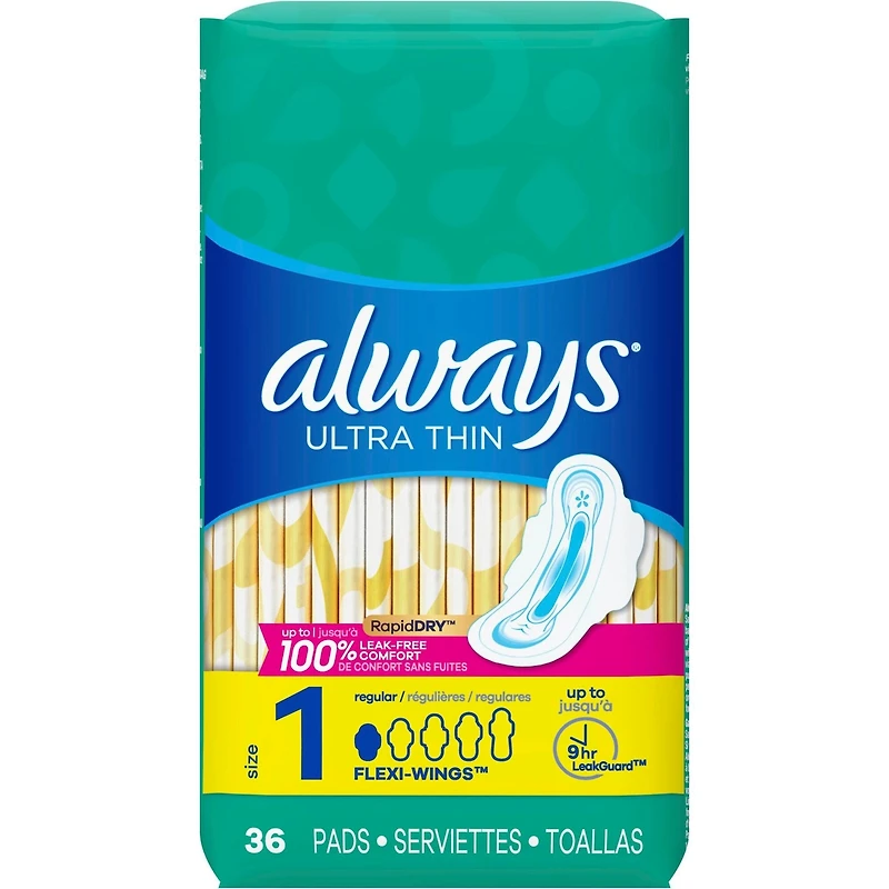 Serviettes Always Ultra Thin, régulières avec ailes, taille 1, non parfumées