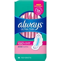 Serviettes Always Ultra Thin Petites avec ailes, non parfumées, 36 serviettes