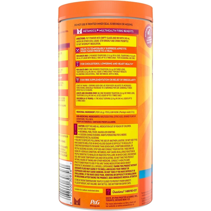 3 in 1 MultiHealth Fibre! Sugar-Free Fiber Suplement Powder, Orange