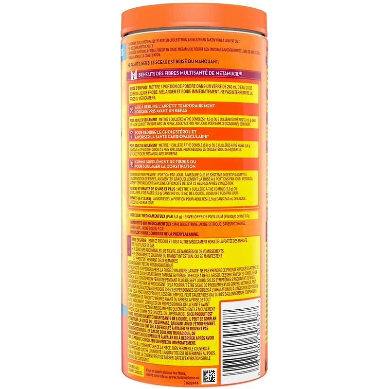 Fibres MultiSanté 3 en 1! Supplément de fibres en poudre, sans sucre, orange, 425 g