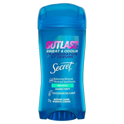 Antisudorifique et désodorisant gel clarté pour femmes Secret Outlast Transpiration et odeurs, non parfumé, 73 grammes