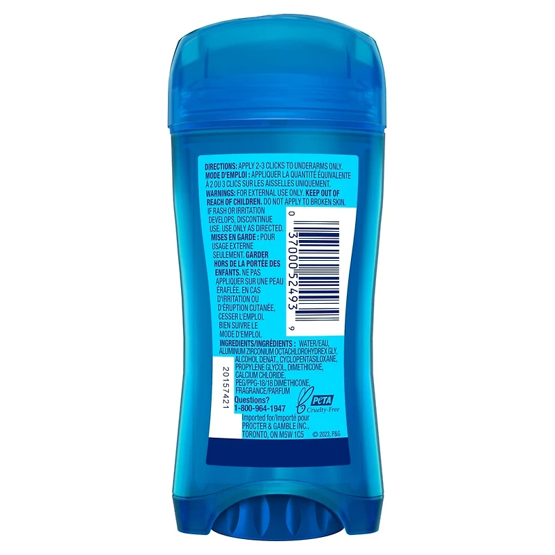 Antisudorifique et désodorisant gel clarté pour femmes Secret Outlast Transpiration et odeurs, non parfumé, 73 grammes