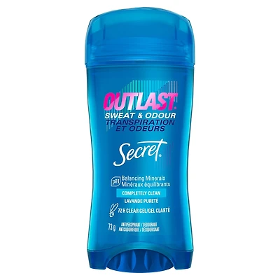 Antisudorifique et désodorisant gel clarté pour femmes Secret Outlast Transpiration et odeurs, parfum Ultra propre, 73 grammes