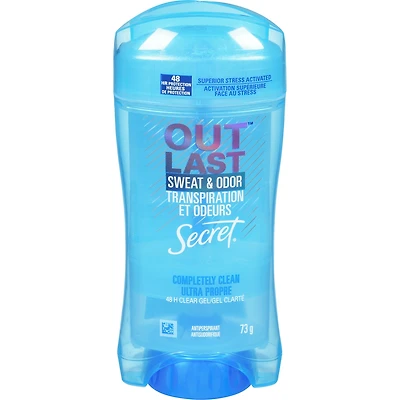 Antisudorifique et désodorisant gel clarté pour femmes Secret Outlast Transpiration et odeurs, parfum Ultra propre, 73 grammes