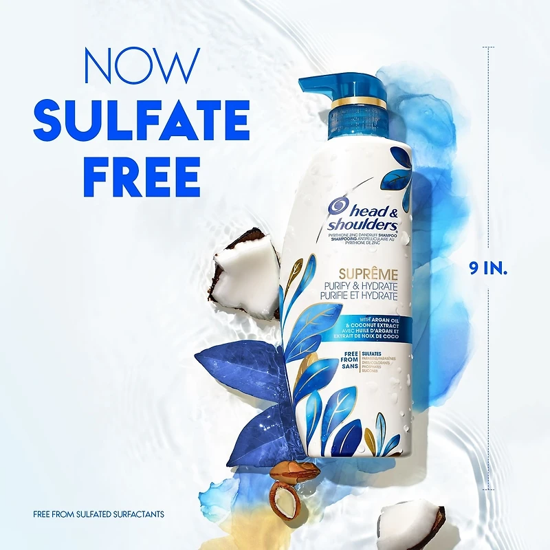 Head and Shoulders Supreme Purify and Hydrate Shampoo with Argan Oil & Coconut Extract, 350 mL
