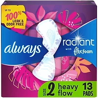 Always Radiant Pads, Size 2, Heavy Flow Absorbency, Scented, 13 Count