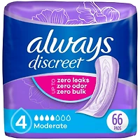 Discreet Moderate Incontinence Pads, 66 Count