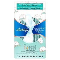 Always Pure Cotton with FlexFoam Pads Regular Absorbency Size 1, 28 Count
