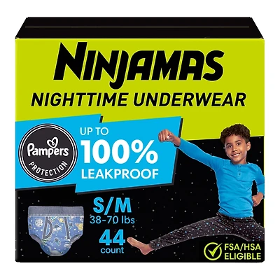 Ninjamas Nighttime Bedwetting Underwear Boy Size S/M 44 Count