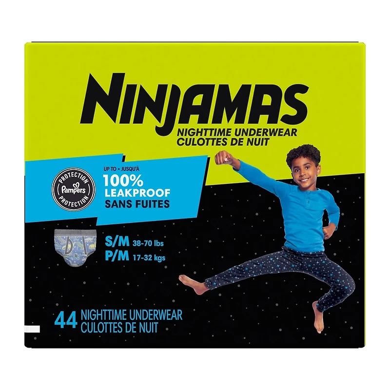 Ninjamas Nighttime Bedwetting Underwear Boy Size S/M 44 Count