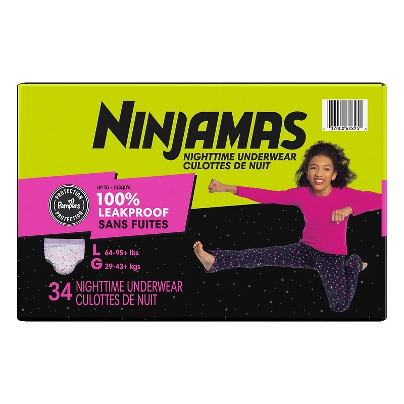 Ninjamas Nighttime Bedwetting Underwear Girl Size M/L 34 Count