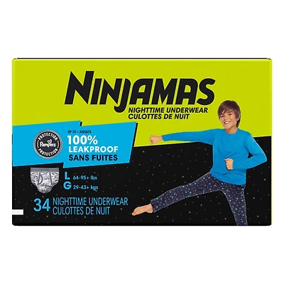 Ninjamas Nighttime Bedwetting Underwear Boy Size M/L 34 Count