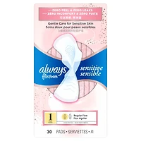 Serviettes Sensitive FlexFoam, taille 2, flux régulier, non parfumées avec ailes, 30u