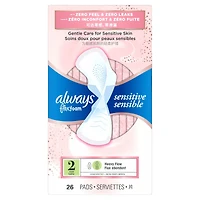 Serviettes Sensitive FlexFoam, taille 2, flux abondant, non parfumées avec ailes, 26u