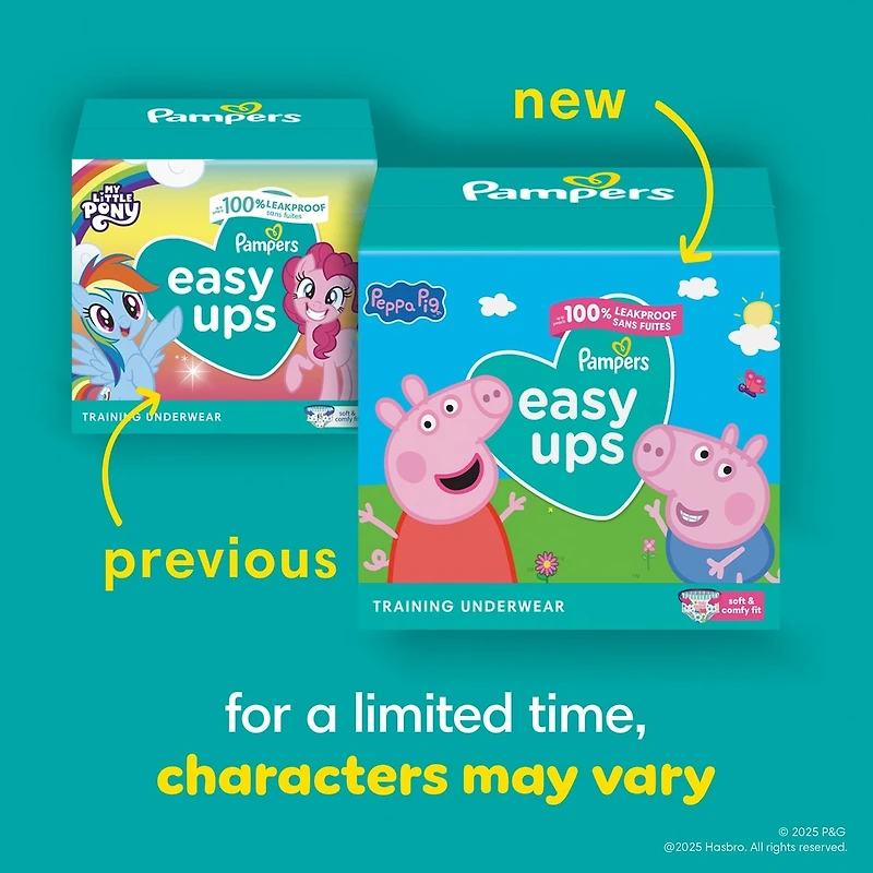 Sous-vêtements d’entraînement Pampers Easy Ups à l’effigie de Peppa Pig, taille 7 (5T/6T), 15 sous-vêtements