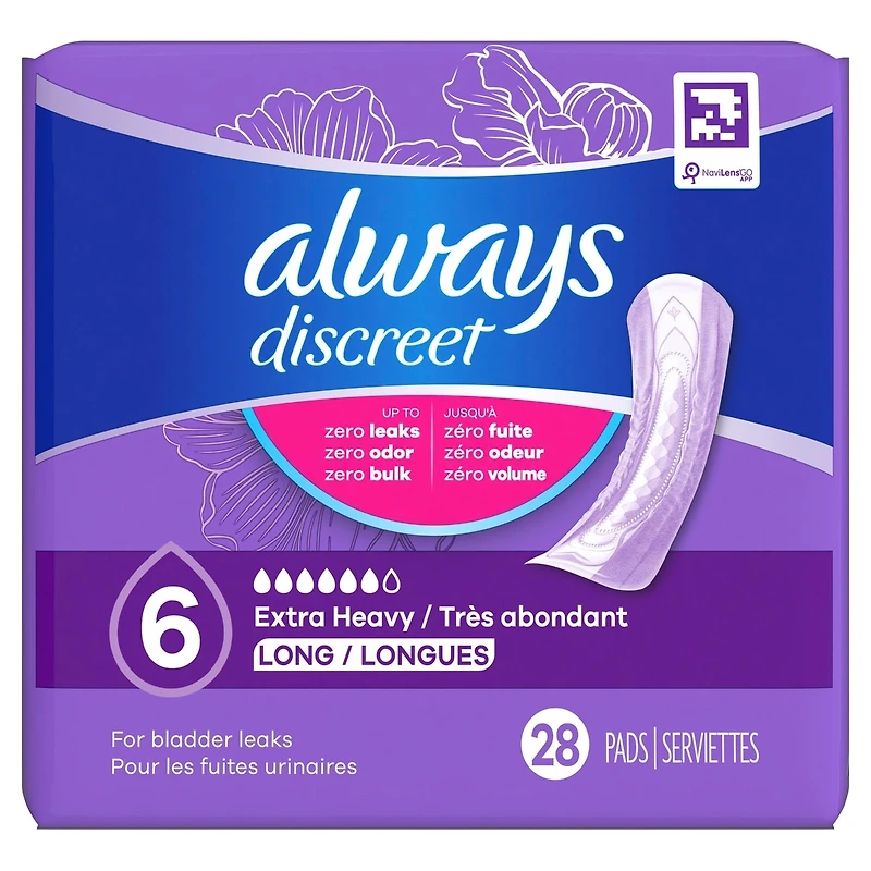 Incontinence Pads for Women and Postpartum Pads, Extra Heavy Long, 28 CT, up to 100% Bladder Leak Protection