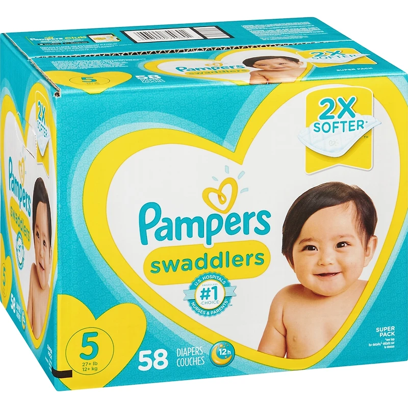 Couches Pampers Swaddlers, taille 5, 58 couches