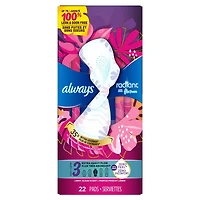 Serviettes Always Radiant FlexFoam, taille 3,  très abondant, protection sans fuites ni odeurs à 100 %, avec ailes, parfumées, 22u