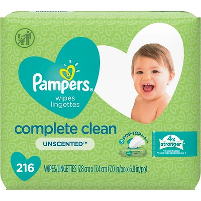 Pampers Baby Wipes Complete Clean Unscented 3X Pop-Top 216 Count