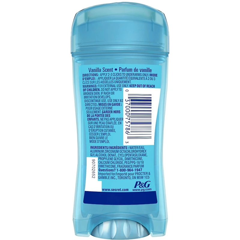 Antisudorifique et désodorisant gel clarté Secret, parfum Vanille, 73 g