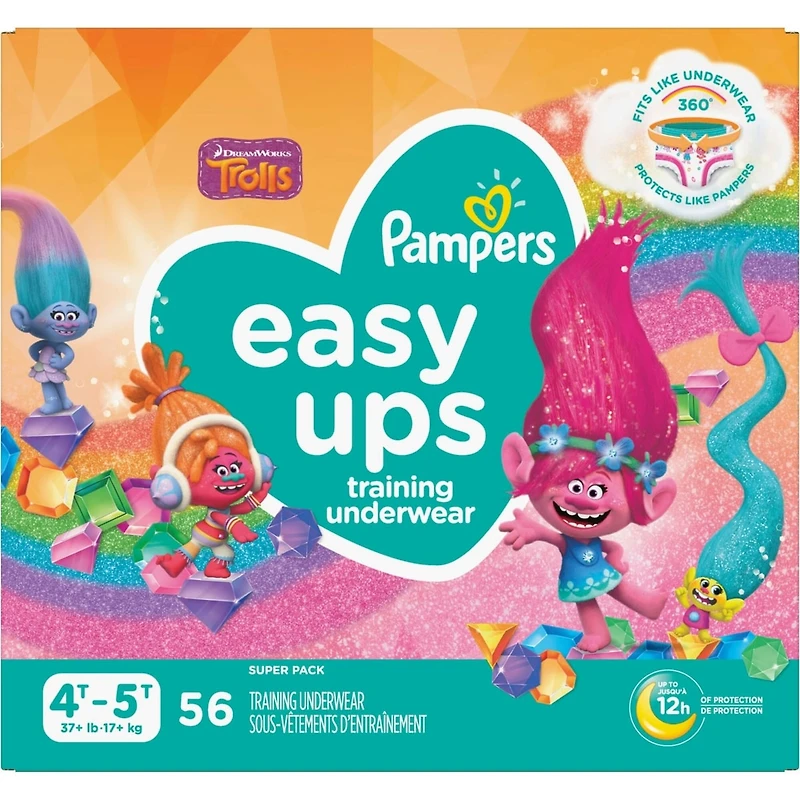 Sous-vêtements d’entraînement Pampers Easy Ups, taille 6 4T/5T, filles, 56 sous-vêtements